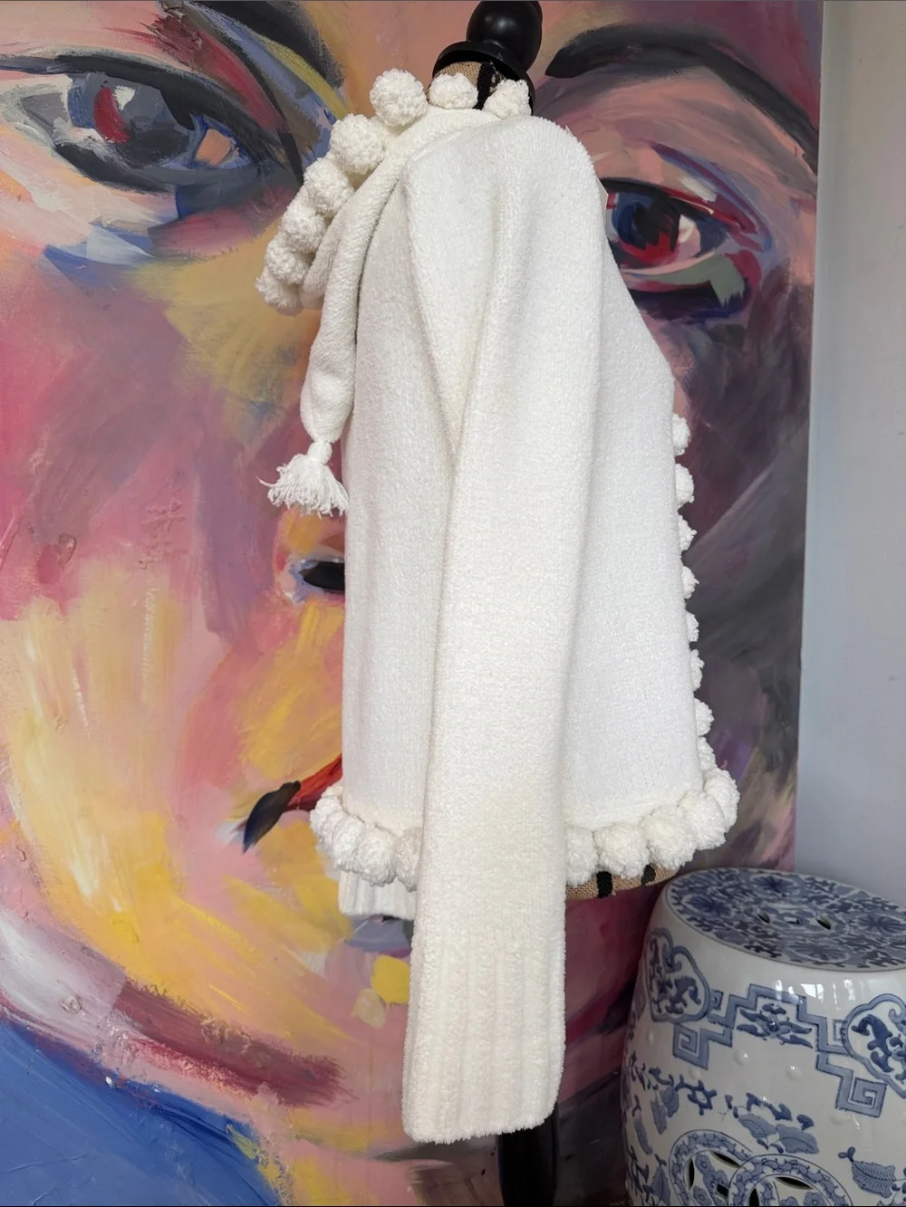 GAP Girl’s XXL Cream Bouclé Hooded Jacket with Pom Trim
